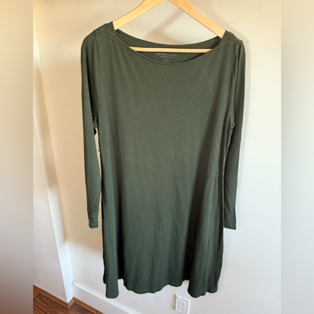 Soft Surroundings Women Knit A-line Long sleeve Knee-length Green Tunic Dress, L